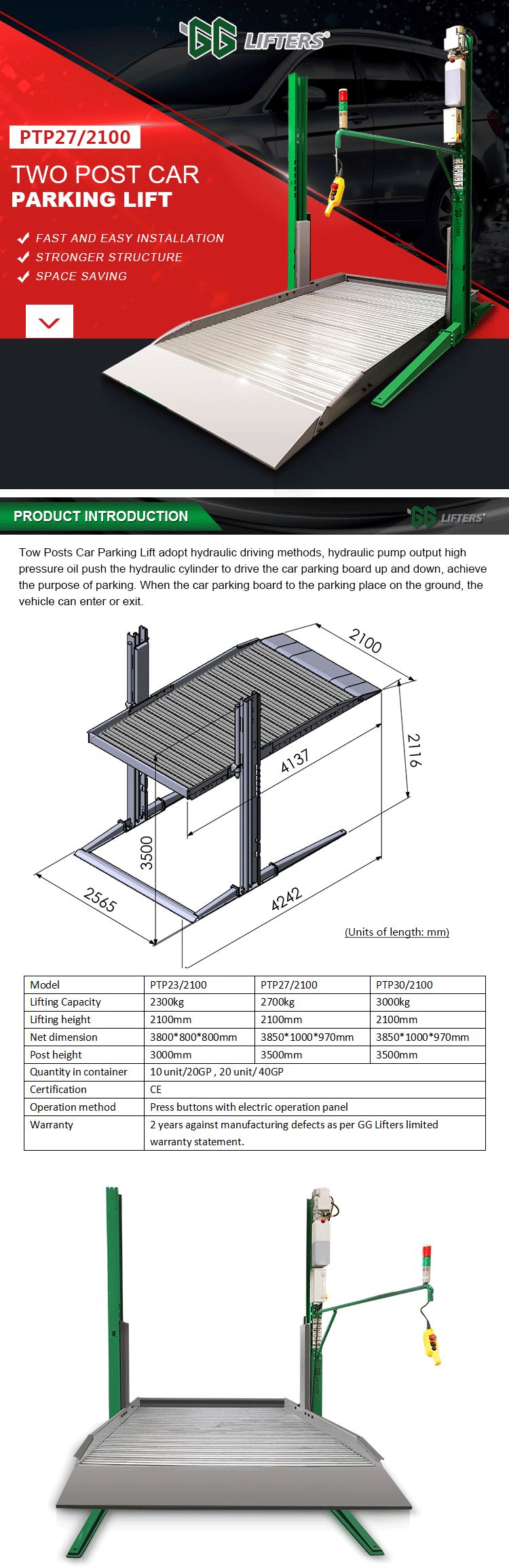 Two Layer Stacker Auto Car Parking Lift