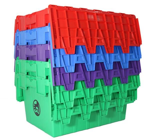 Large Warehouse Logistic Storage Moving Stackable Attached Lid Containers