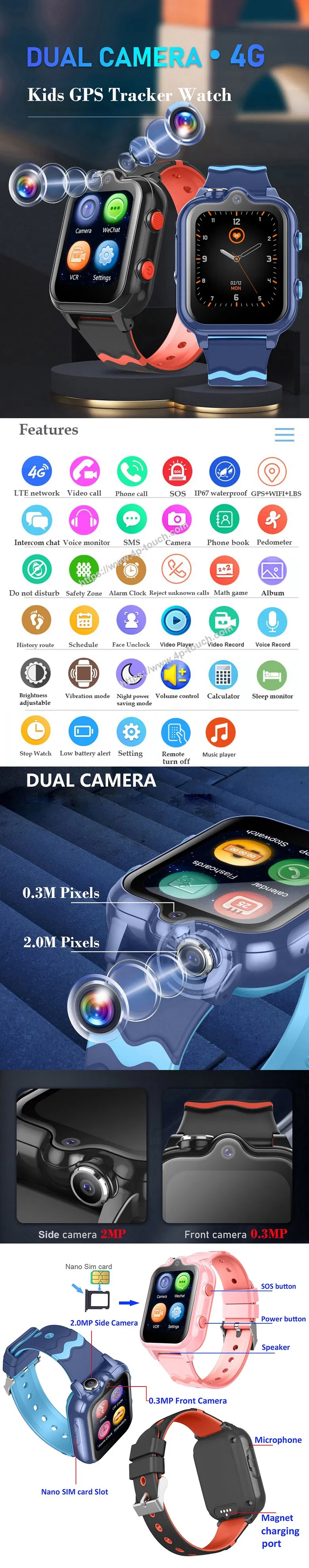 Top Quality IP67 waterproof 4G Tracking Tracker Safeguard Child GPS Phone Watch Video call Block unknown numbers for kids Safety monitor D49