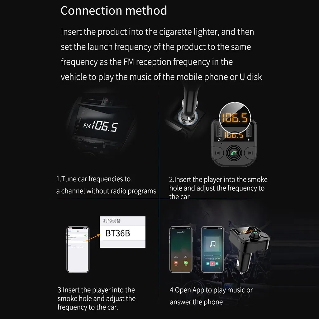 Hot Sale LED Display Bt36b Bt5.0 Car Kit MP3 Player FM Transmitter with USB Charger