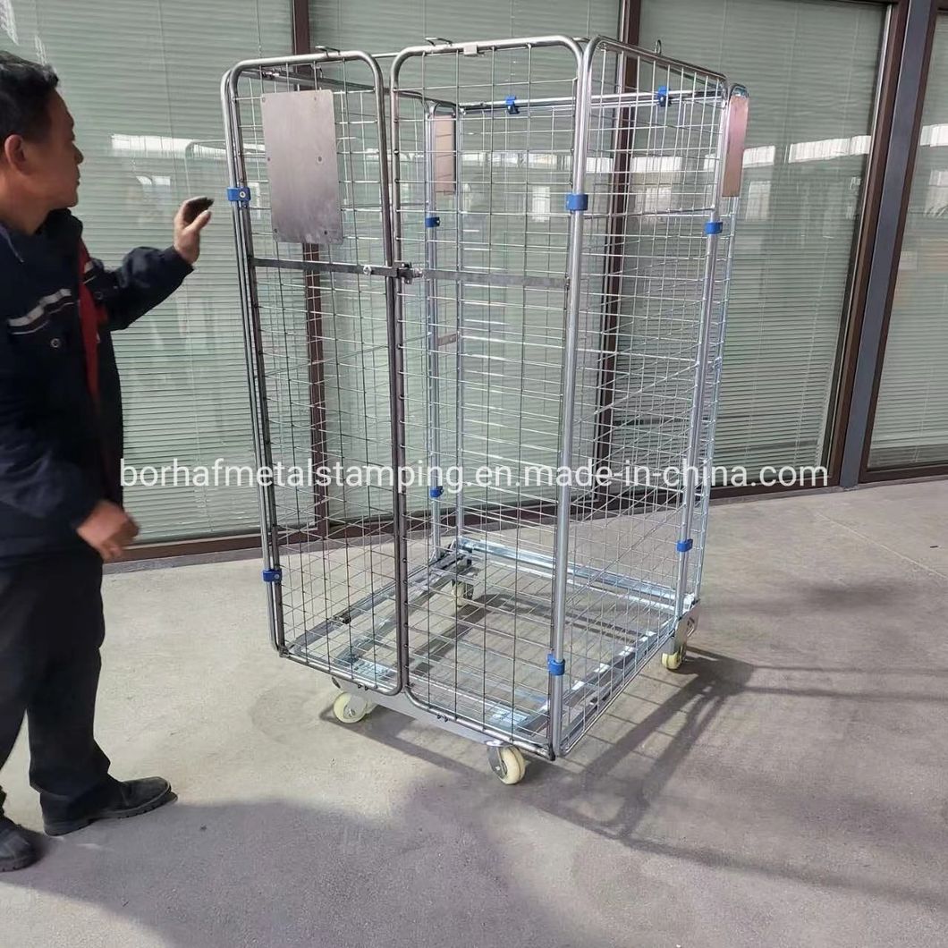 Pallet Storage Cage Logistic Zinc Plated 4 Side Wire Warehouse Storage Mesh Roll Cage Trolley Cart