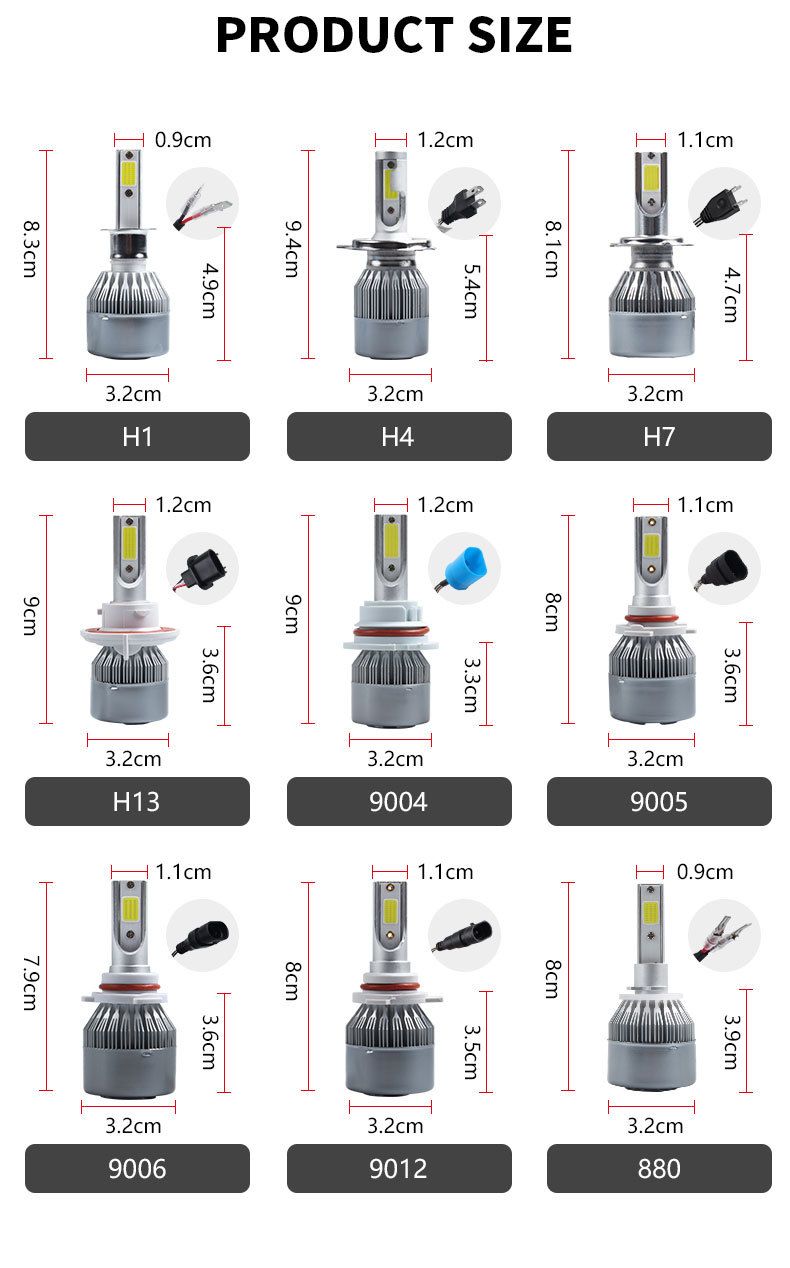 Good Driver Wholesale Cheapest C6 Auto H1 H3 H11 H13 9007 9005 9006 Hb3 Hb4 5202 H4 H7 LED Headlight LED Car Light Lamp 72W 8000lm Auto Lamps