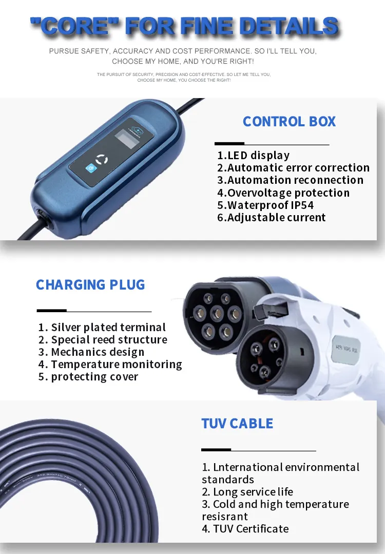 SAE J1772 Type 1 Home Car Charger 6/8/10/13/16A Portable EV Charger for Electric Vehicle