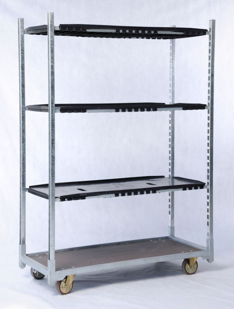 Galvanized Metal Gardening Plant Flower Trolley with Four Wheels