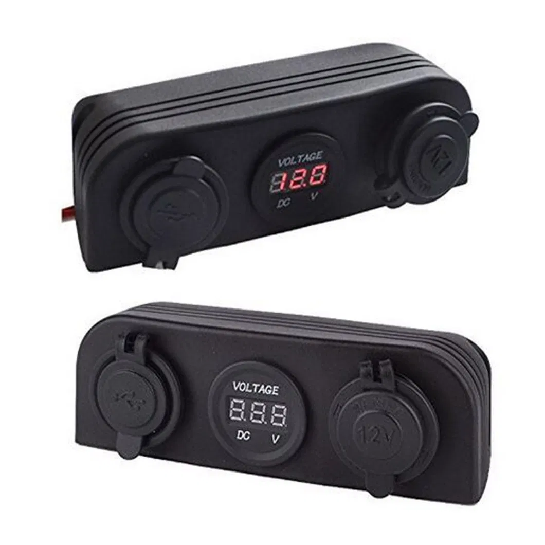 USB Charger Voltmeter 12V Socket 3 Hole Panel Marine