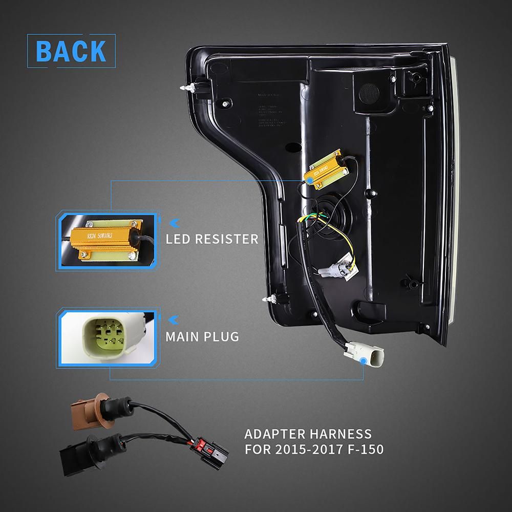 Full LED Tail Lights Compatible for Ford F-150 F150 2015 2016 2017 2018 2019 2020 Rear Lamp Assembly Red Clear for F150