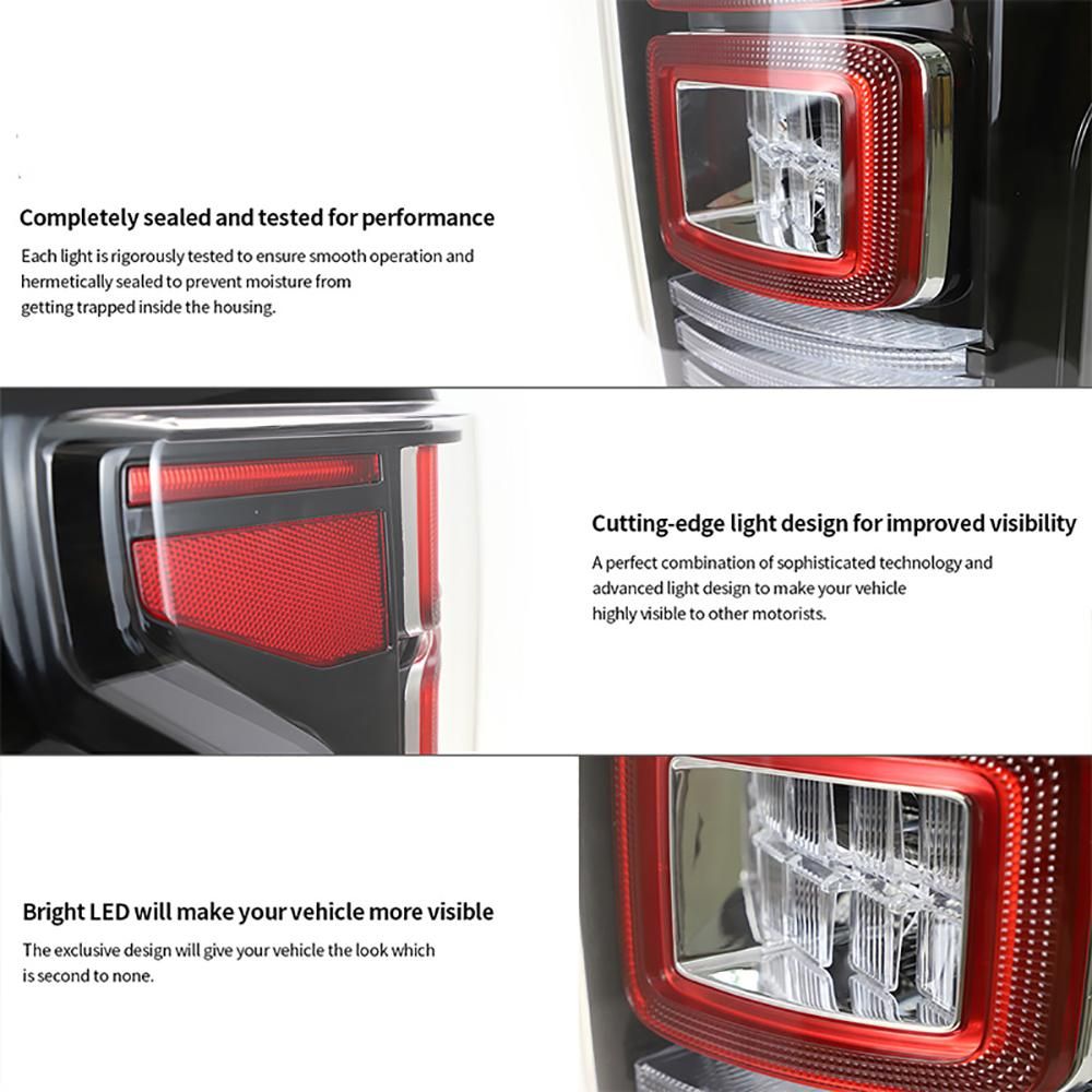 Full LED Tail Lights Compatible for Ford F-150 F150 2015 2016 2017 2018 2019 2020 Rear Lamp Assembly Red Clear for F150