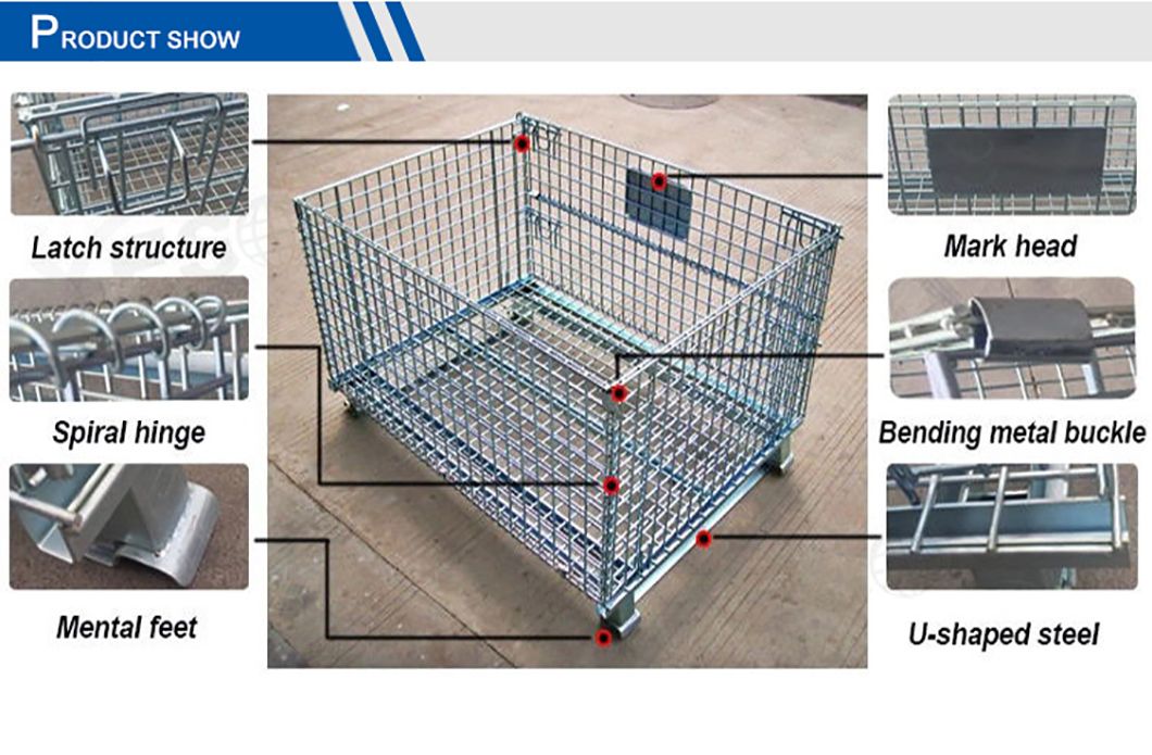 High Capacity Heavy Duty Foldable Lockable Welded Stackable Metal Steel Wire Mesh Storage Containers