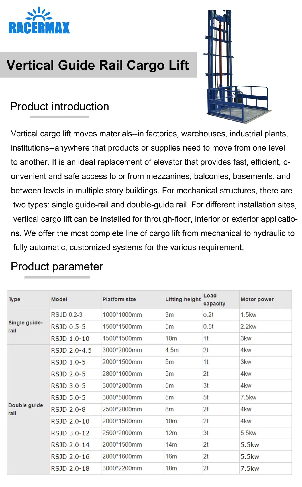 Material Lifts Pallet Lifts Warehouse Lift Platform Goods Lift
