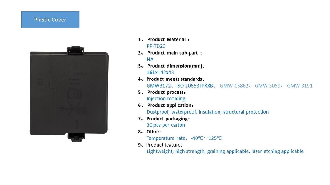 Auto Fuse Box Covers of Various Specifications to Support Sample Processing