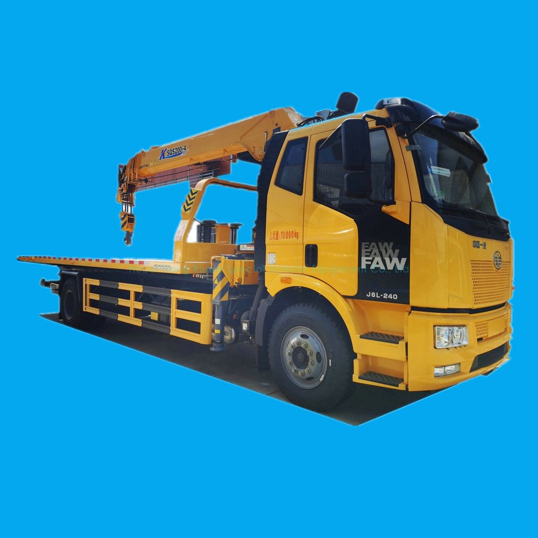 Customizing FAW Tilt Tray Recovery 2 Car Carrier Flat Bed Tow Truck with 8 Ton Telescopic Boom Crane 8t Winch (LHD, RHD Euro 2-6)