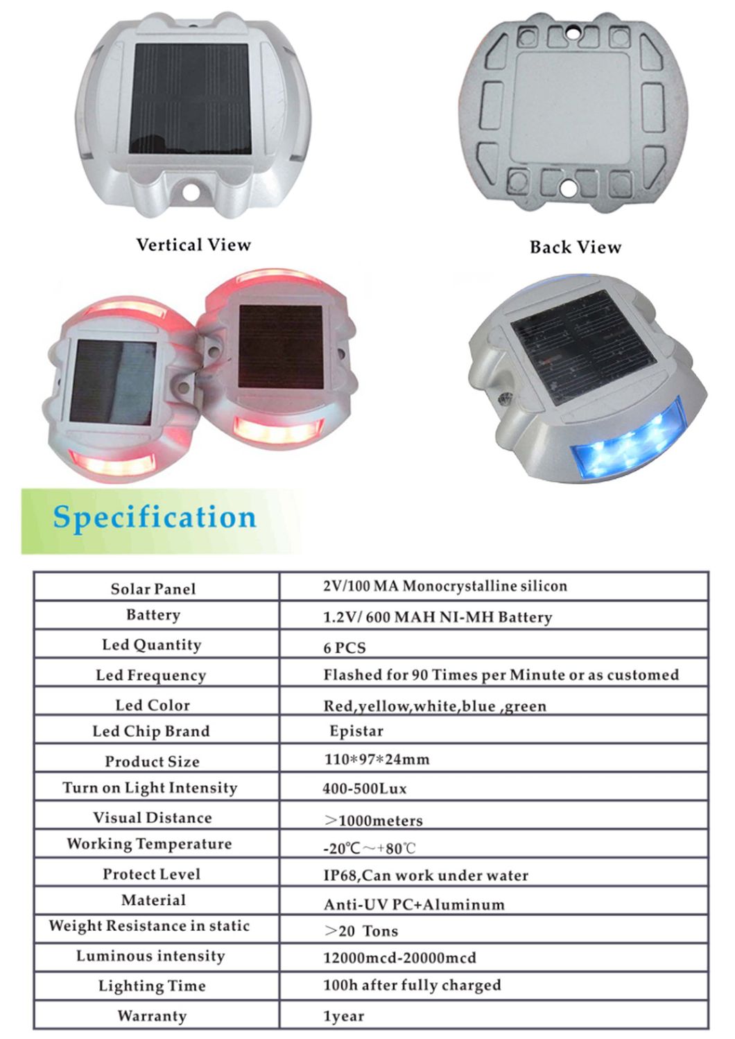 Aluminim Reflective 6PCS LED Solar Powered Dock Lights