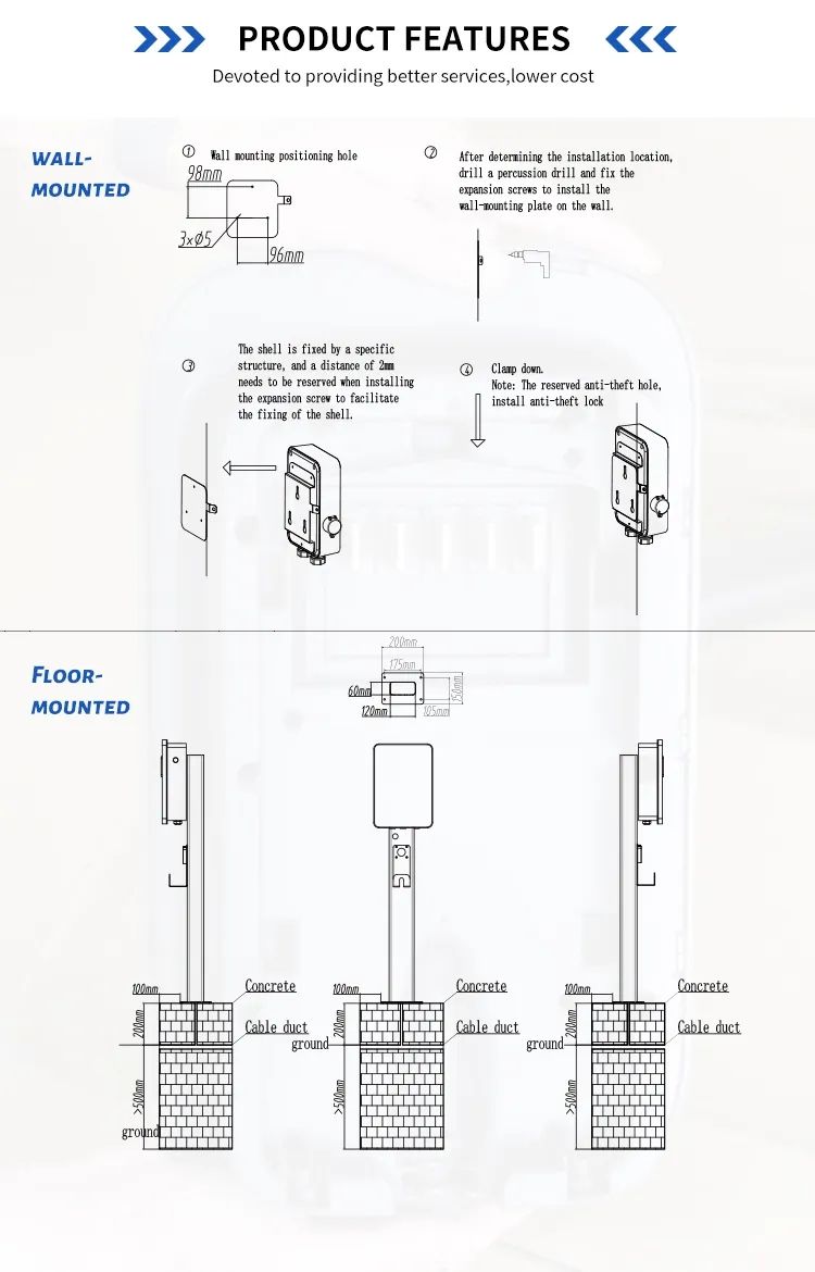 Bluesky 22kw*2 Wall-Mounted 2 Plugs Electric Car Charger Type2 AC EV Charger Home EV Charging Station with APP Control