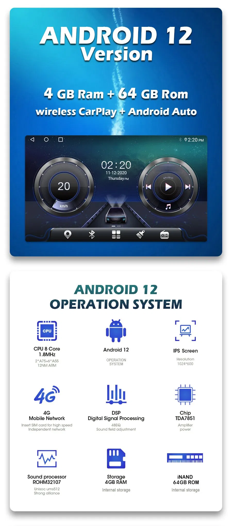 Witson Android 12 Car Radio for KIA K5/Optima 2015-2016 GPS 2 DIN Auto Radio Navigation WiFi