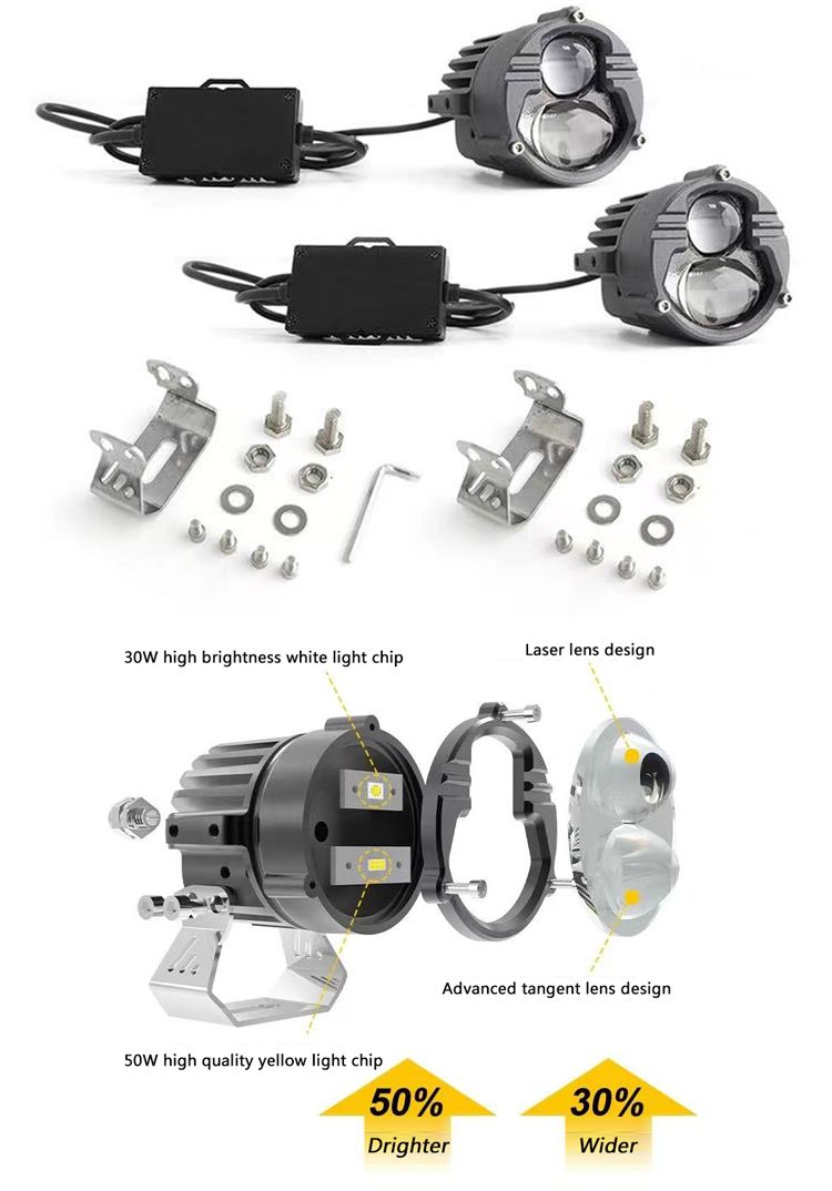New Super Bright off Road Truck 3 Inch Mini Driving Lights LED Auxiliary Light for Motorcycles U30 Dual Color Beam Projector Len