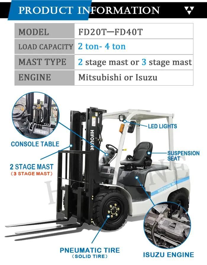 China Brand Hifoune New Style Forklift Truck 2.5 Ton Automatic Transmission Diesel Forklift