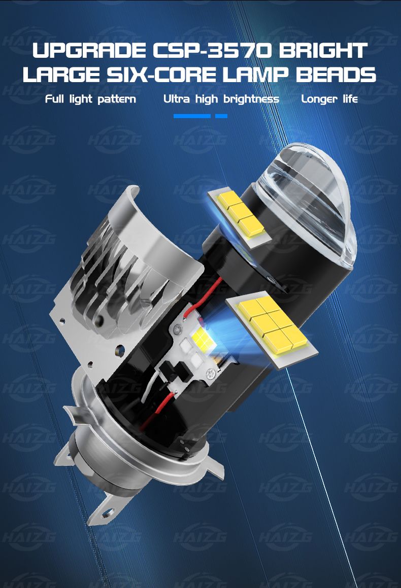 Haizg Universal Car Light Bulbs New Lens H4 LED Motorcyce Headlights