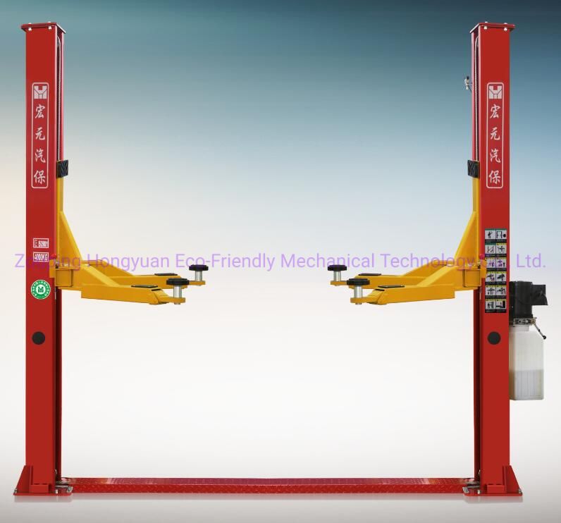 Hongyuan Two Post Car Lift with Single Side Manual Lock Release and Tyre Changer Wheel Balancer