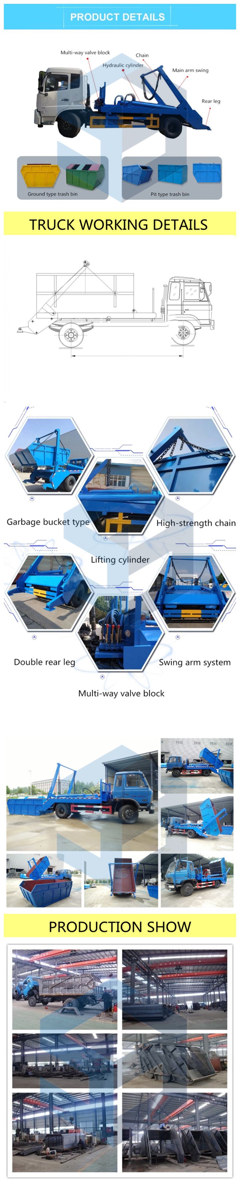 Swing Arm Skip Loader Garbage Truck Matching 4 to 5 Cbm Skip Loader Bins
