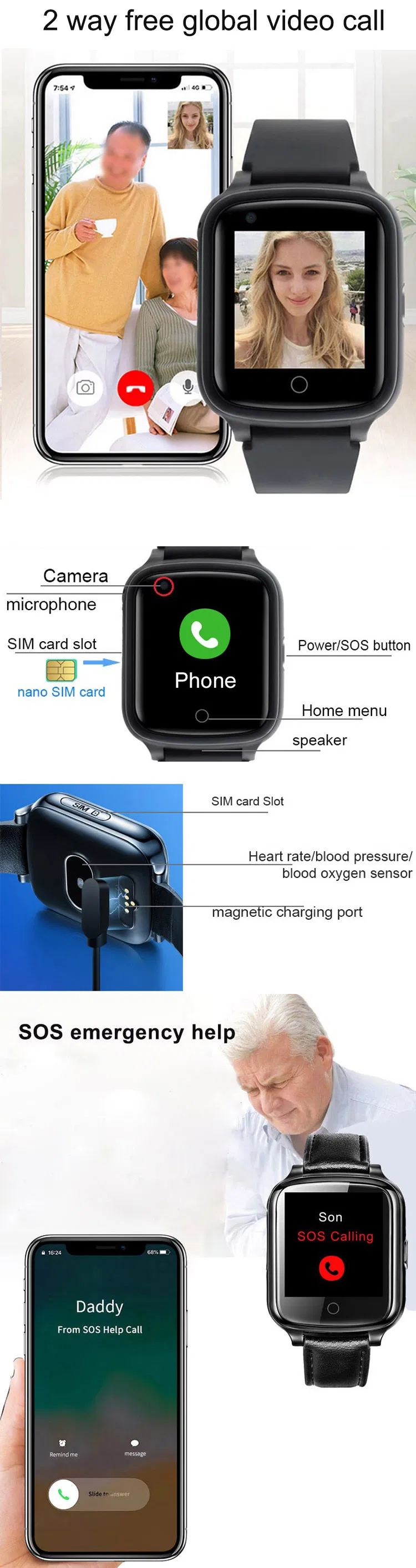 Wholesale 4G IP67 Waterproof Senior health care SOS Device Gift Watches GPS Tracker for Elderly with Fall Down Alarm Alert D45