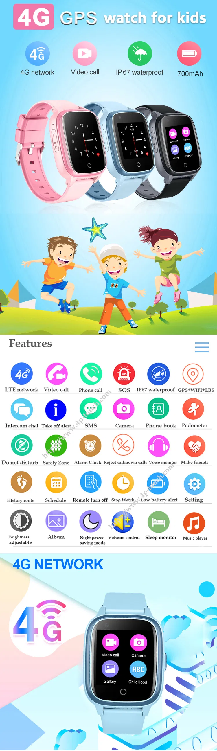 Best 4G IP67 Waterproof Safety Video Call wearable Smart Kids GPS tracker Watch with Take off Alarm Alert for Avoiding Kidnap D31U