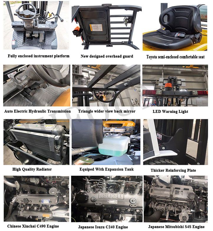 Low Price Fork Lift Full Free Mast Forklift 4.5ton Diesel Engine Forklift with High Quality