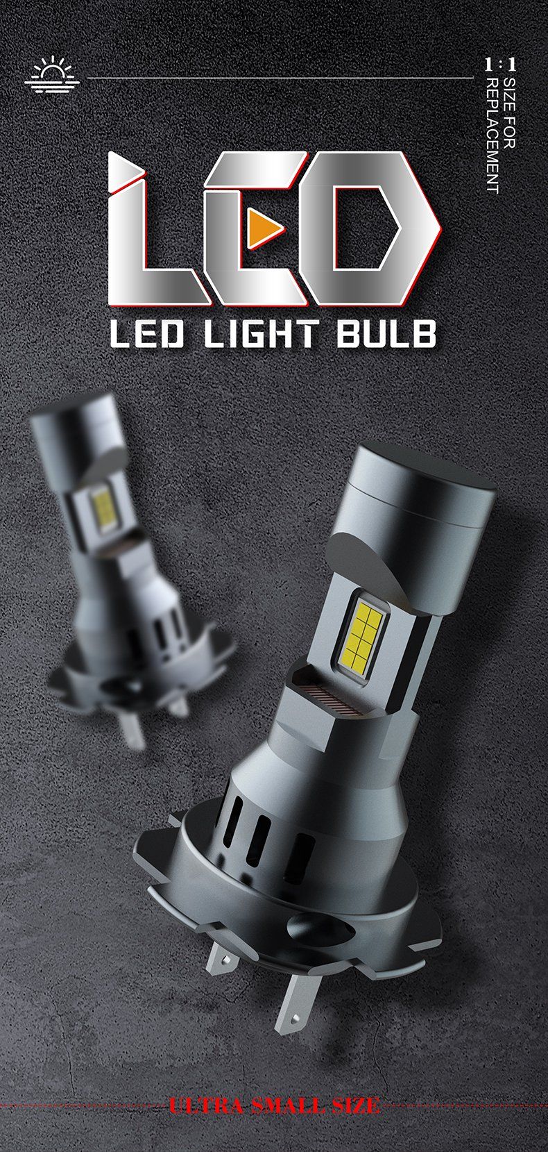 Raych Good Quality 1: 1 Same Size to Halogen Mini Size, Easy for Installation Save Shipping Cost All in One Design H11 9005 9006 9012 H7 H4 3570 Chip: 6000K