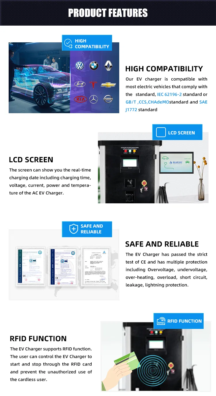 142kw AC/DC Integrated EV Charger Supply with 7 Inch Touch Screen CCS2+Chademo+Type2