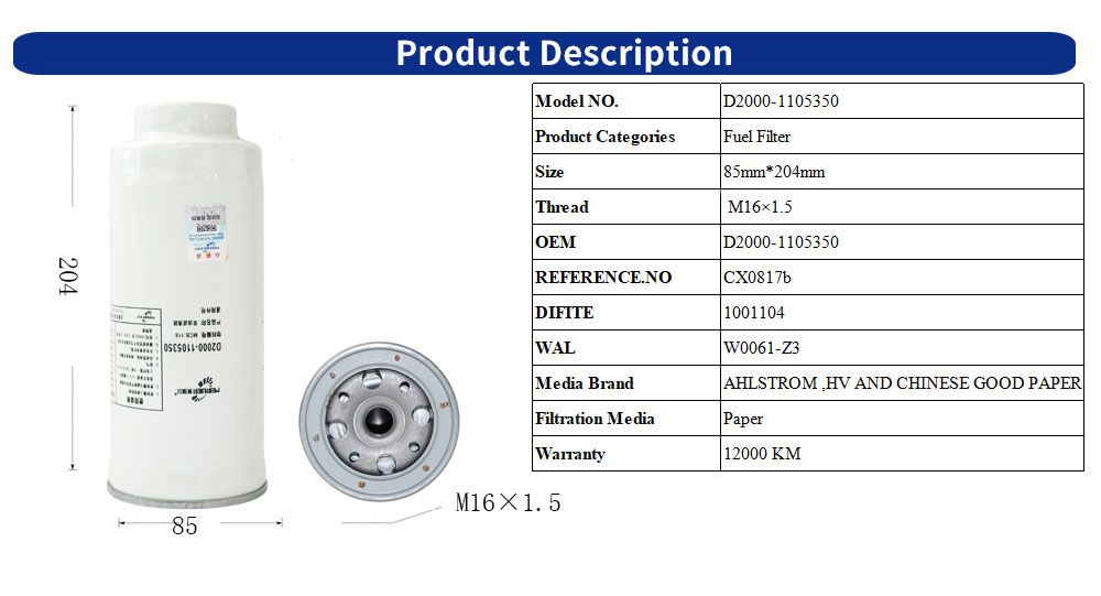 High Performance Auto Spare Parts Factory Price OEM Truck Fuel Filter for Engines D2000-1105350