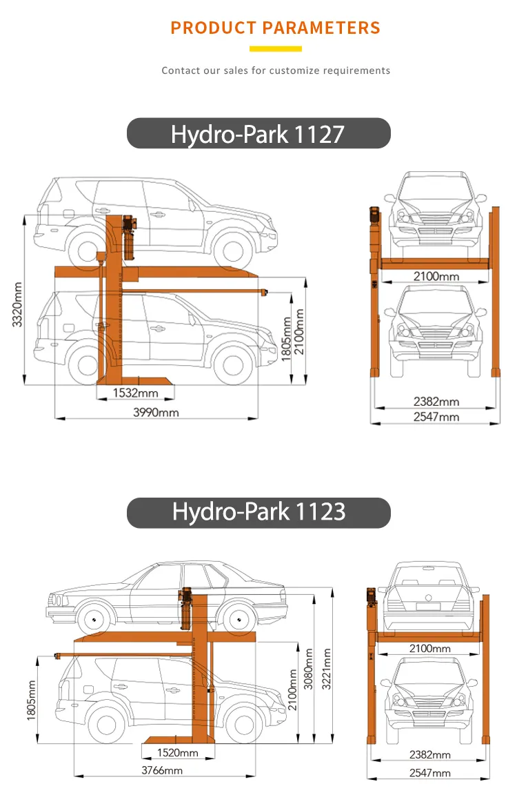 TUV Approved Customizable Hydraulic 2 Post 2 Level Car Parking Lift