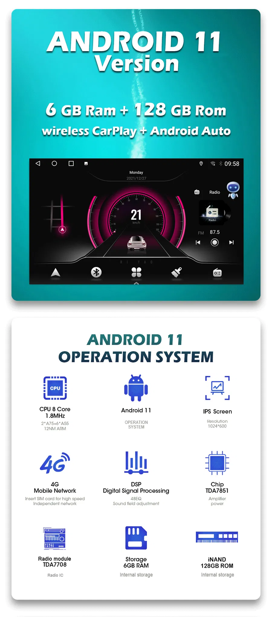 Witson Android 11 Car Multimedia for Chevrolet Aveo 2010-2015 Ai Voice Carplay Navigation WiFi GPS 2 DIN Auto Radio