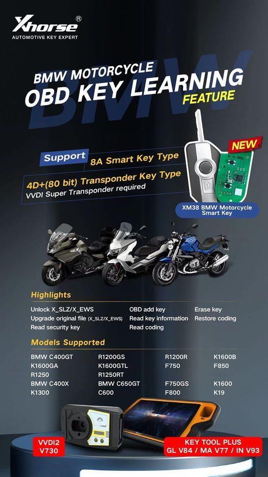 BMW Motorcycle OBD Key Learning License for Xhorse Vvdi2, Key Tool Plus