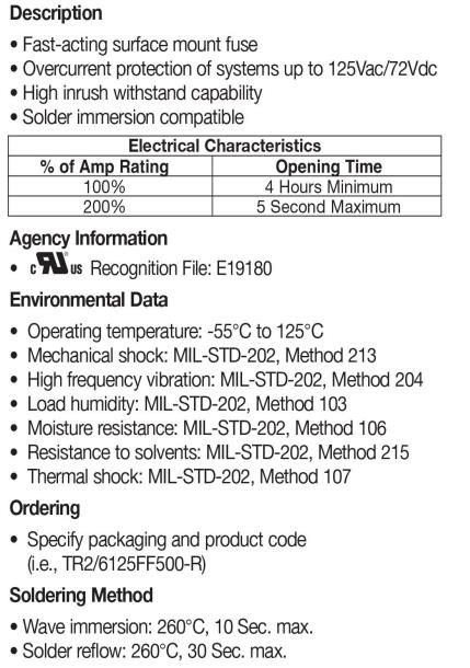 6125 Square Type Fast Blow Slow Blow SMD Fuses