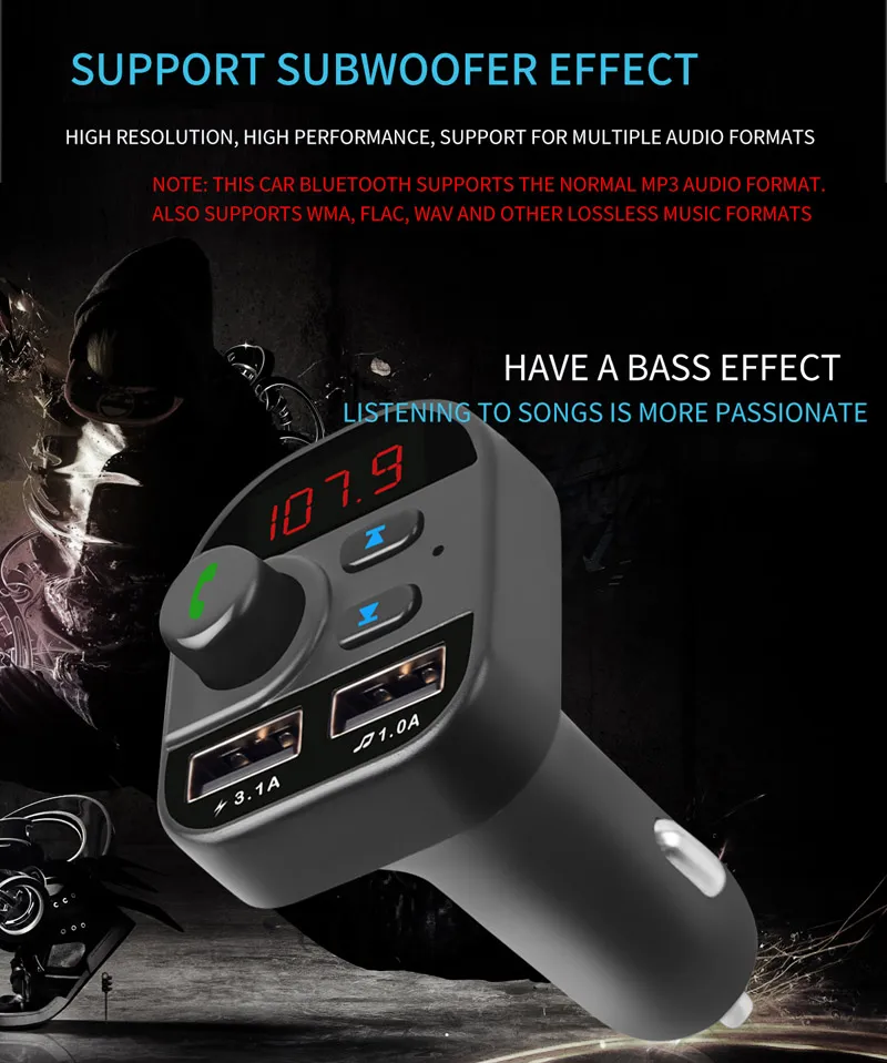 805e Car MP3 Bluetooth 5.0 FM Player Car Charger Car Bluetooth MP3 Hands-Free Car Kit