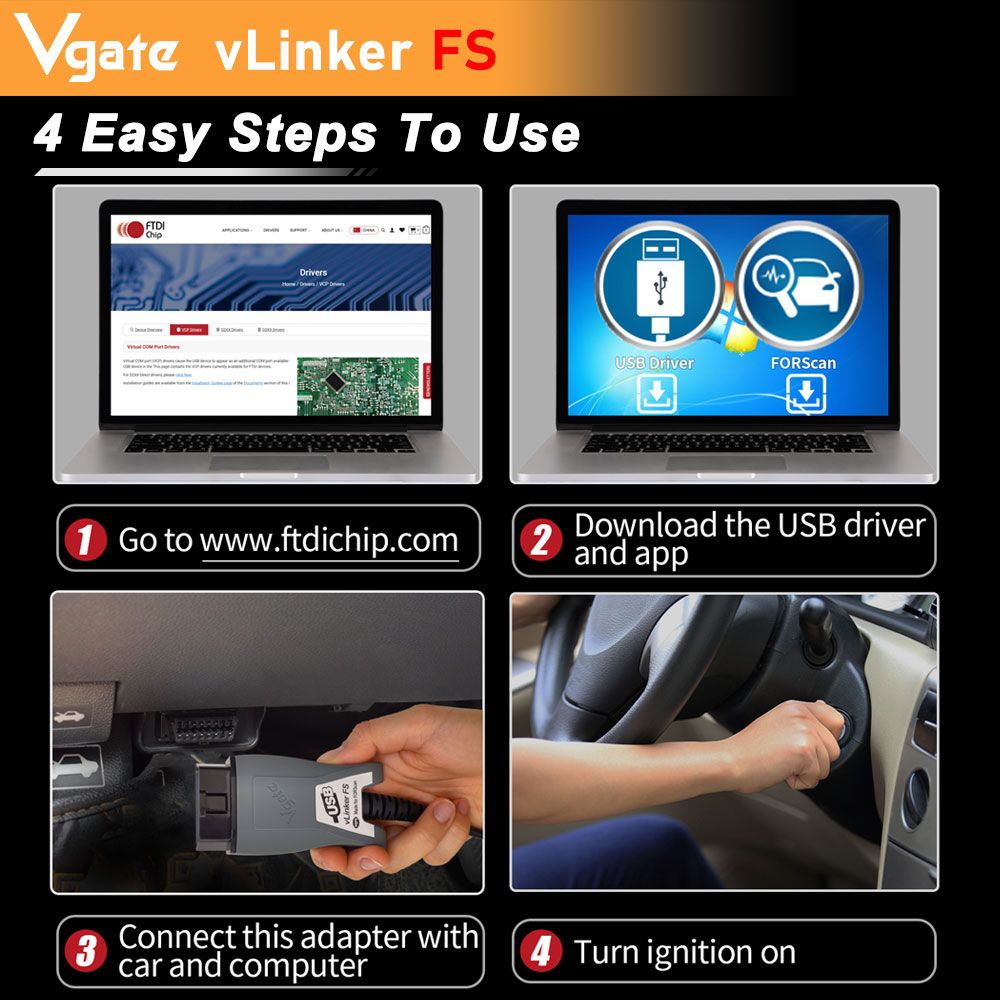 Vgate Vlinker Fs Forscan HS/Ms-Can Elm327 OBD 2 OBD2 Car Diagnostic Scanner Interface Tools Obdii for Mazda for Ford