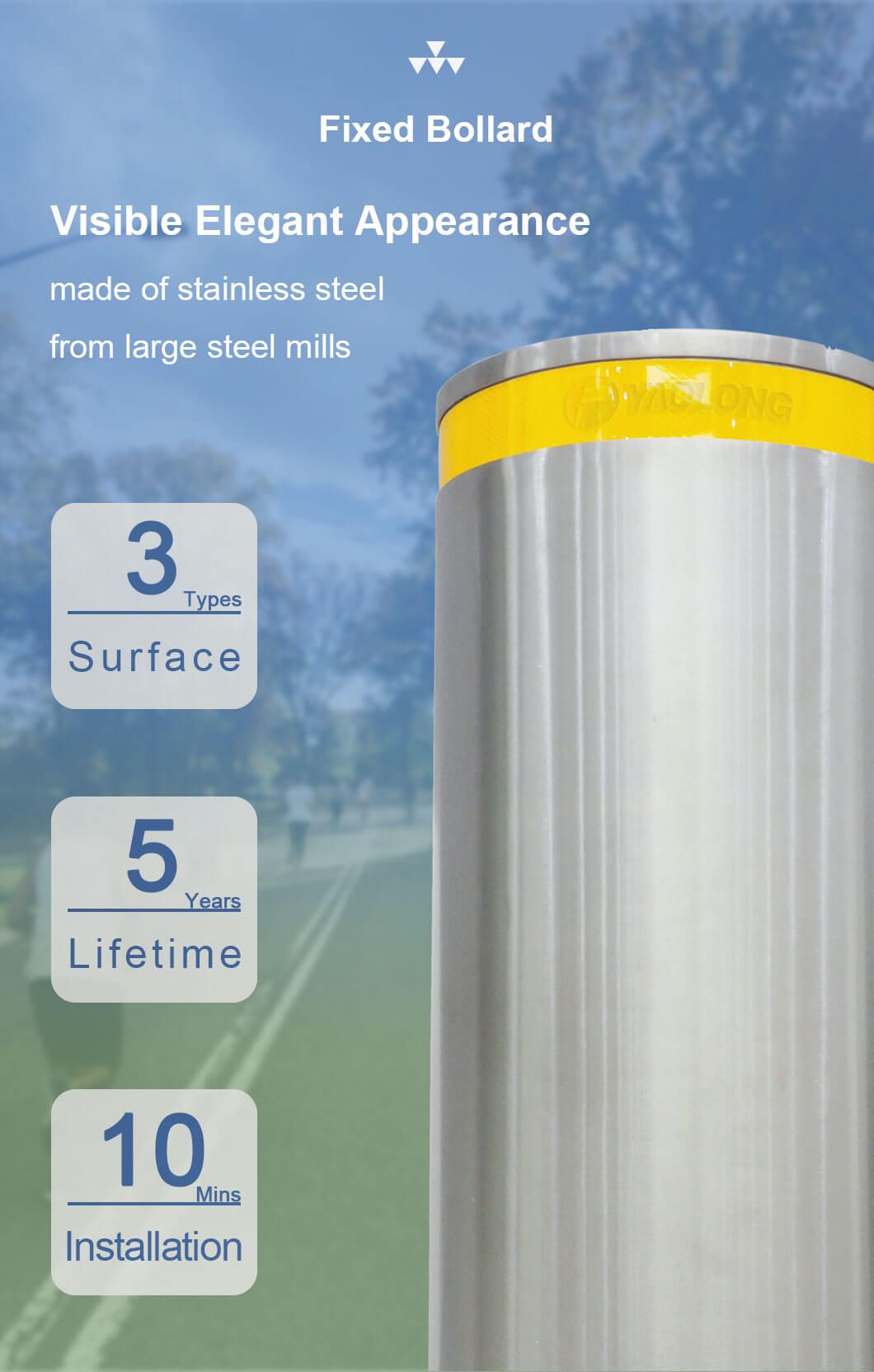 Red Reflective Stainless Steel Traffic Warning Post for School Security
