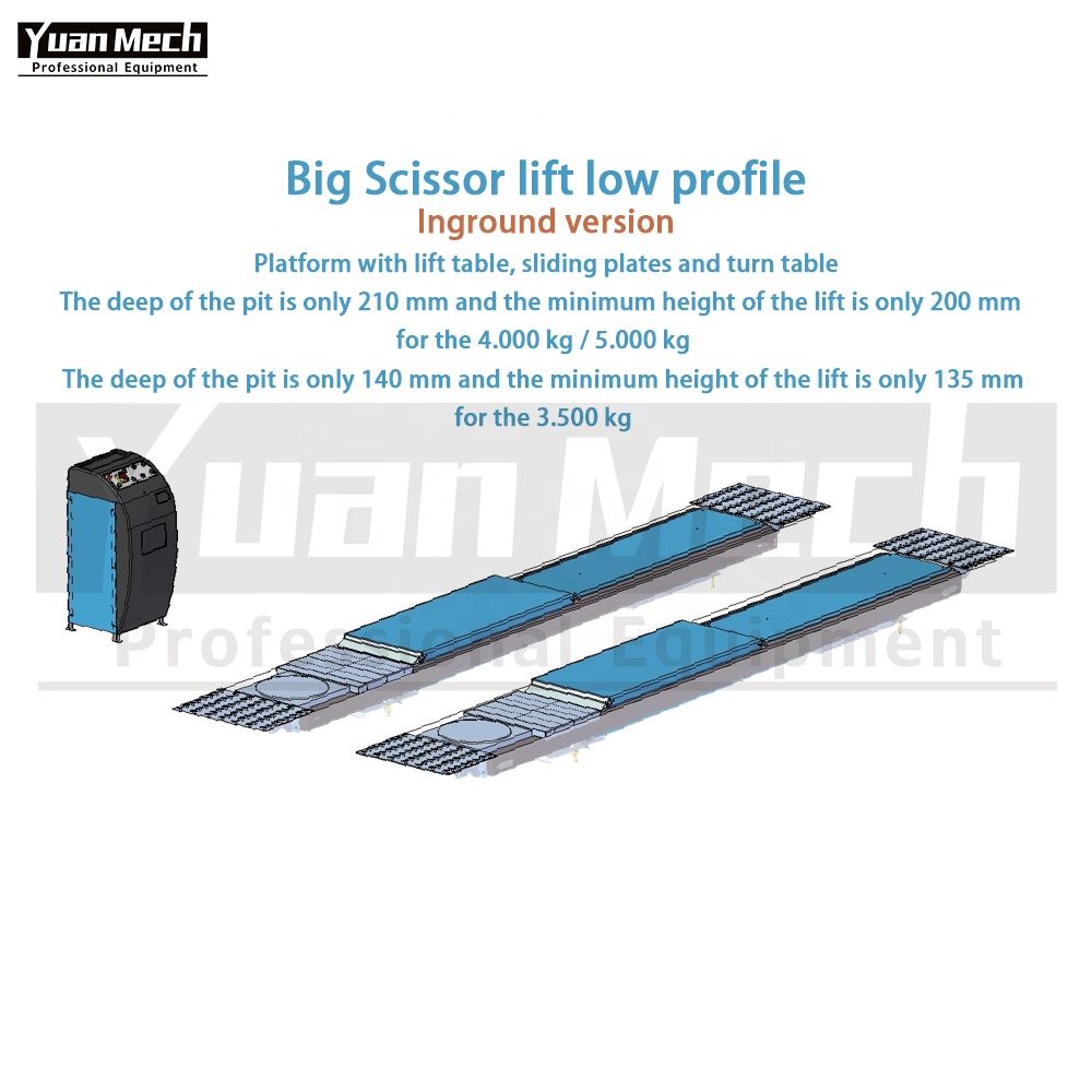 Yuanmech BIL4046WTF in Ground Big Scissor Lift for Wheel-Alignment Low Profile with Lift Table and Flaps