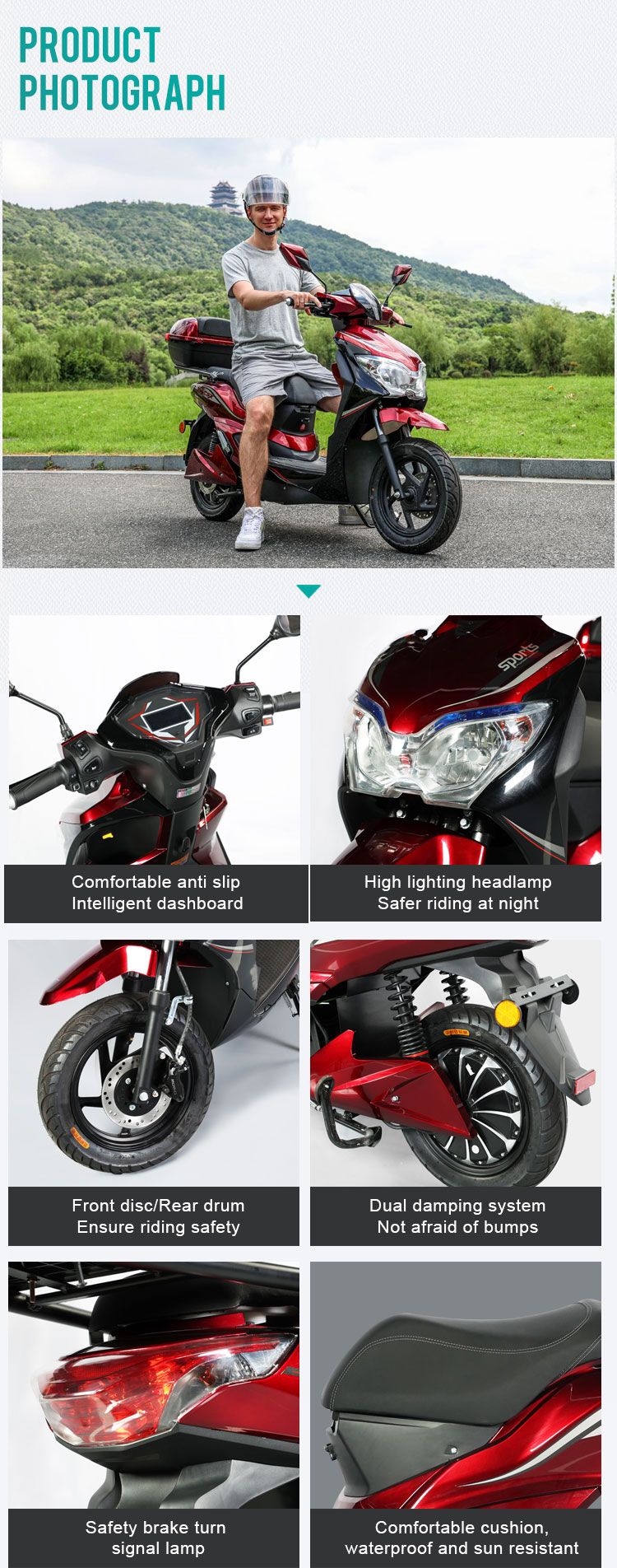 Flymate High Speed Electric Scooter CKD SKD Electric Motorcycle with Pedals Disc Brake Electric Bicycle for Salepopular 72V 1500W (FY21)