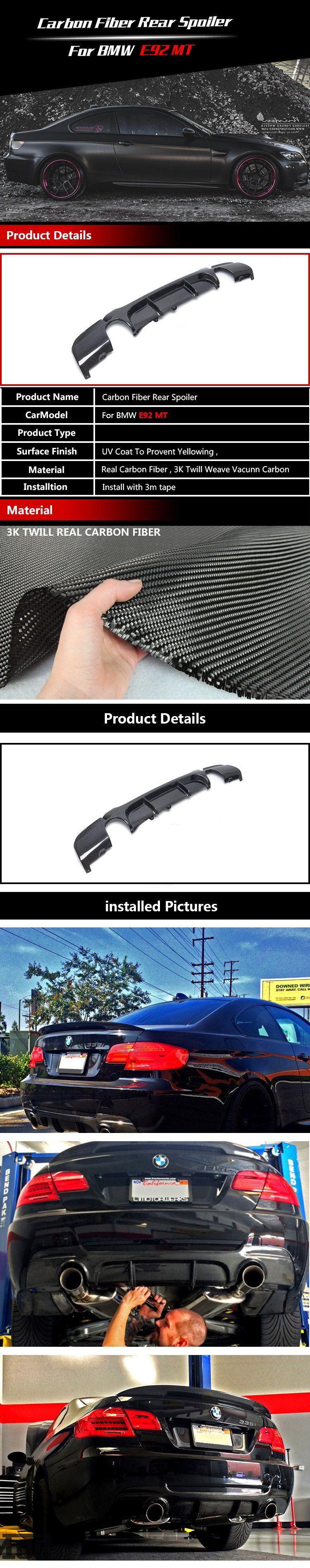 Carbon Black 2 Tips Rear Diffuser for BMW E92mt/E93 2006-2013