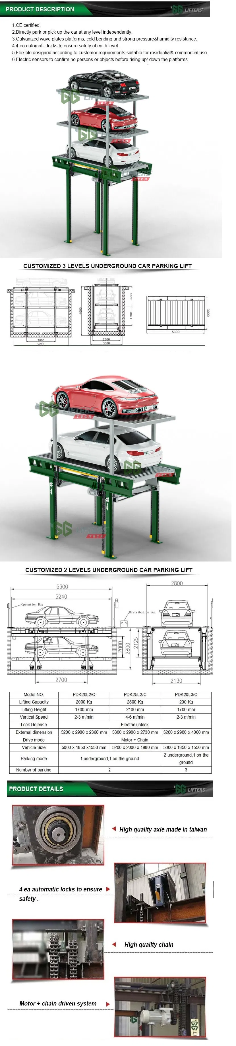 CE certificated basement underground hidden stacker Pit Car Parking Lift