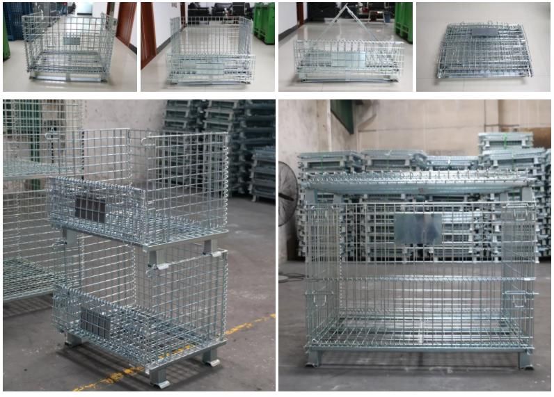 Galvanized Wire Mesh Container Foldable Metal Rolling Storage Cage