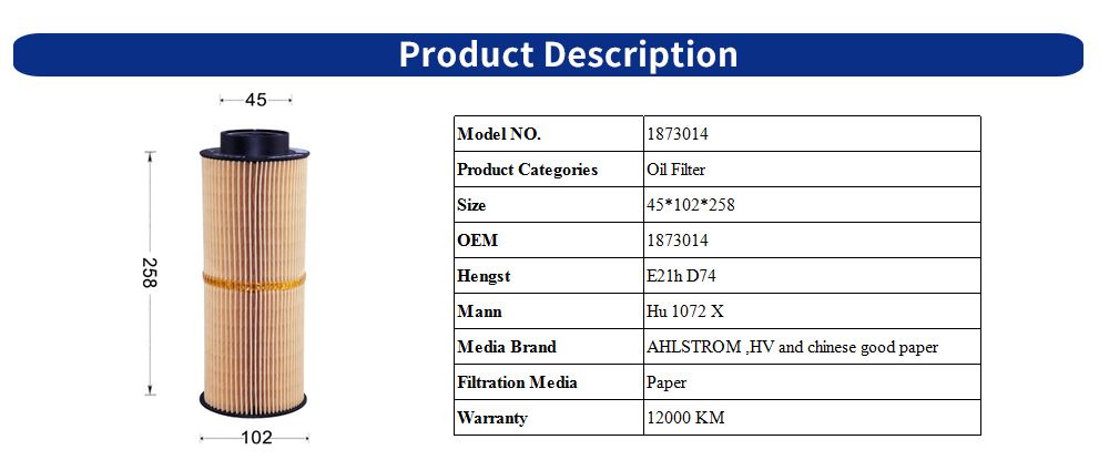Auto Engine Parts OEM Genuine Original Lube Element Oil Filter for Scania Truck (1873014)