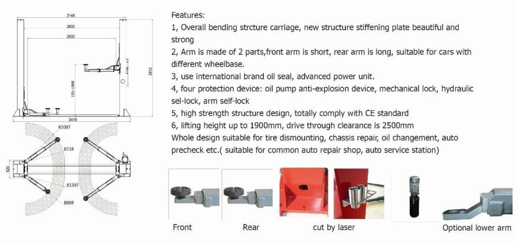 CE Certificate Two Post Car Lift