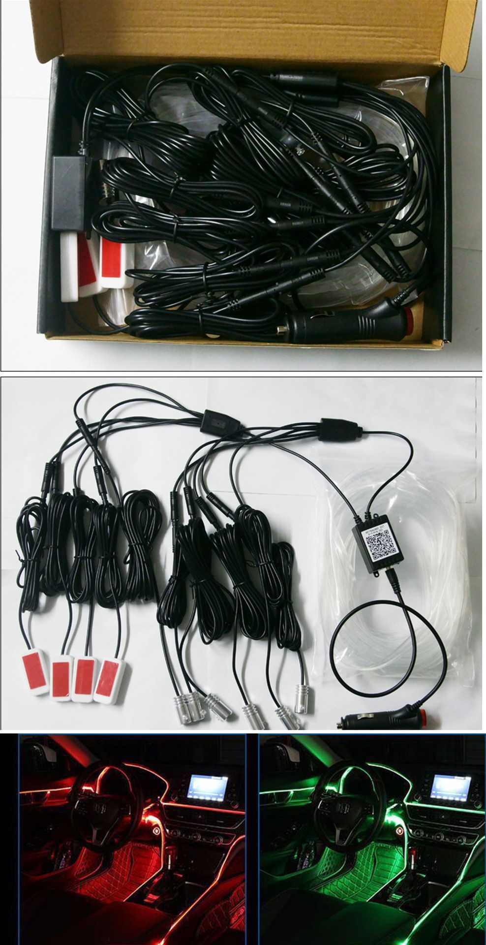 12V Car Accessories APP Control RGB Car Interior Atmosphere Ambient Fiber Optic Lamp LED Strip Decorative Light