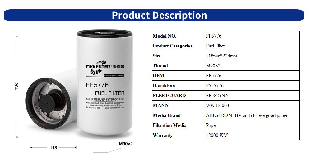 Auto Spare Part Spin-on Fuel Filter for Freightliner International Kenworth Peterbilt Volvo Truck Engine FF5825nn
