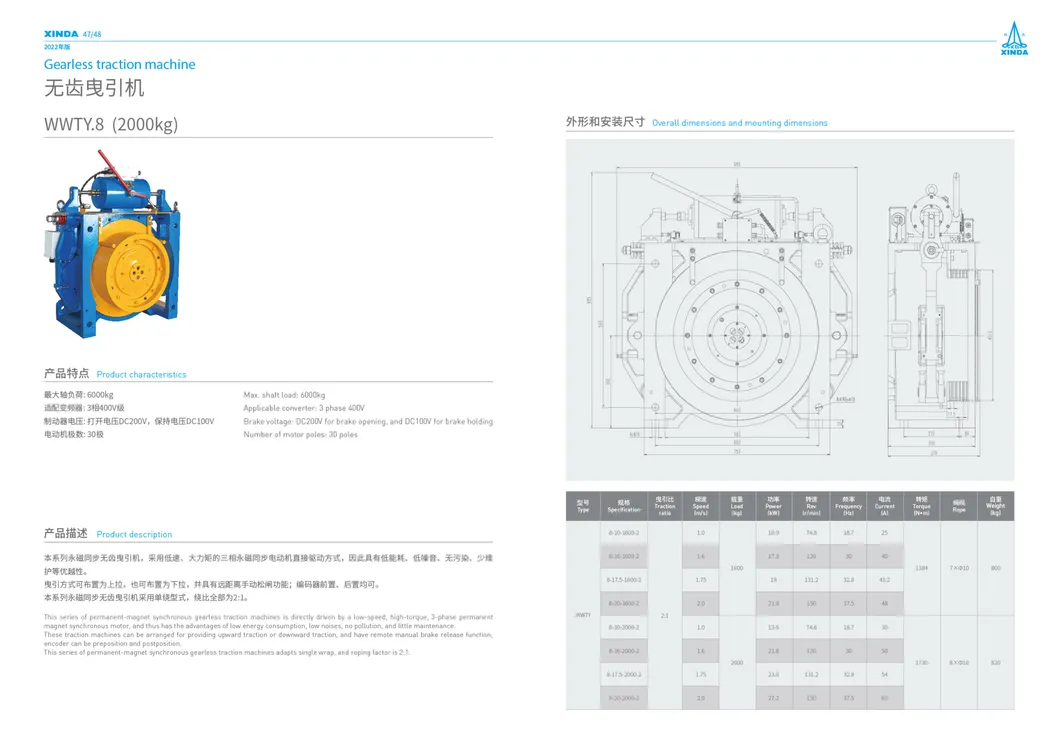 Xinda Pms Gearless Traction Machine Wwty. 8 Passenger Elevator Motor