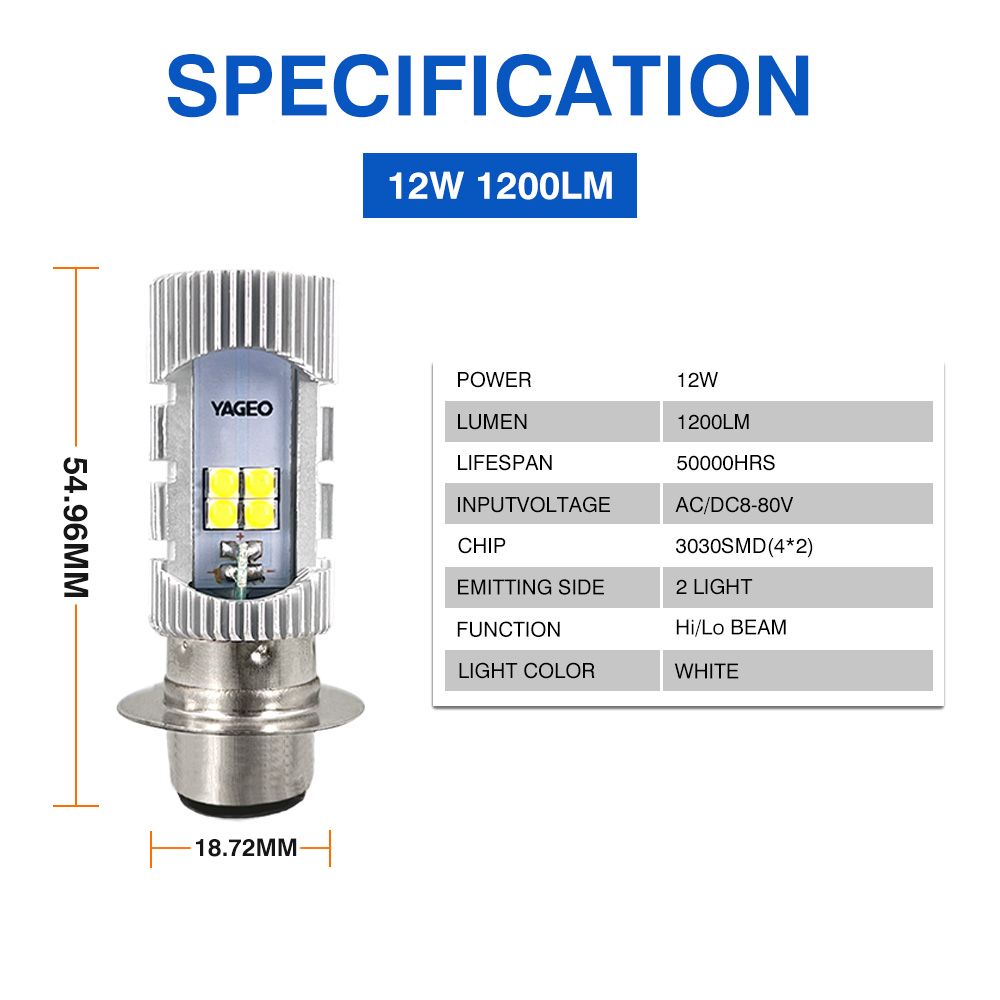 Motoled 8V 10V 12V 24V H4 HS1 Ba20d H6 P15D H6m 12 15 Watt Motorcycle LED Headlight Bulb