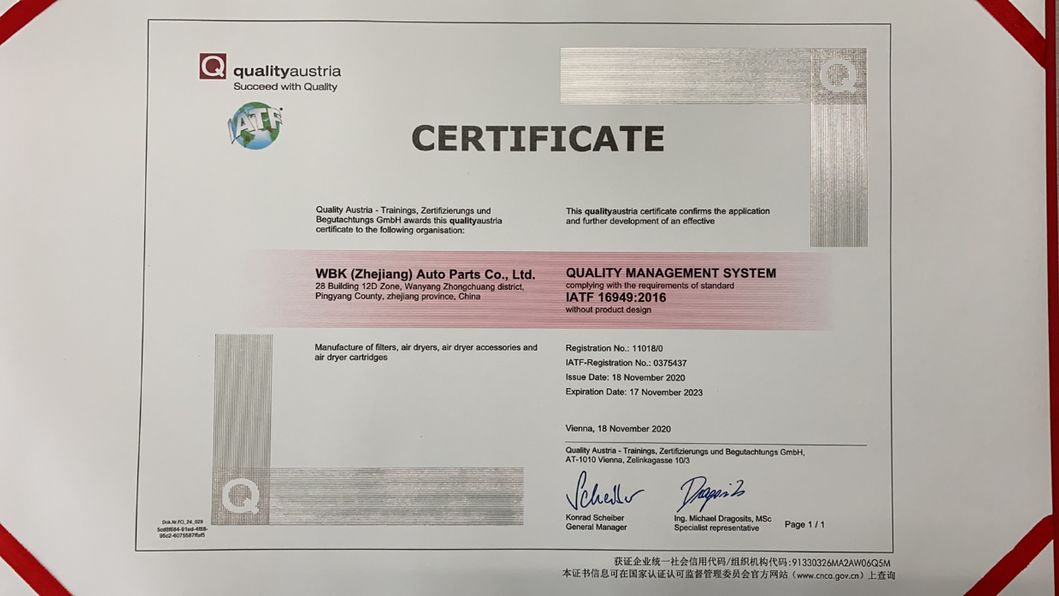 Wbk 12years&prime; Producer of Air Dryer Filters Highest Effience Adsorbent Aerosol Dessicant Cartridge 4324102442 for High Air Consumption Vehicles