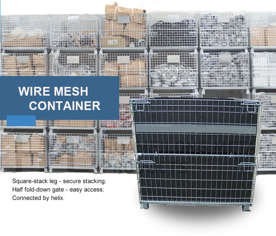 Rigid Folding Stackable Durable Storage Metal Wire Mesh Basket Container