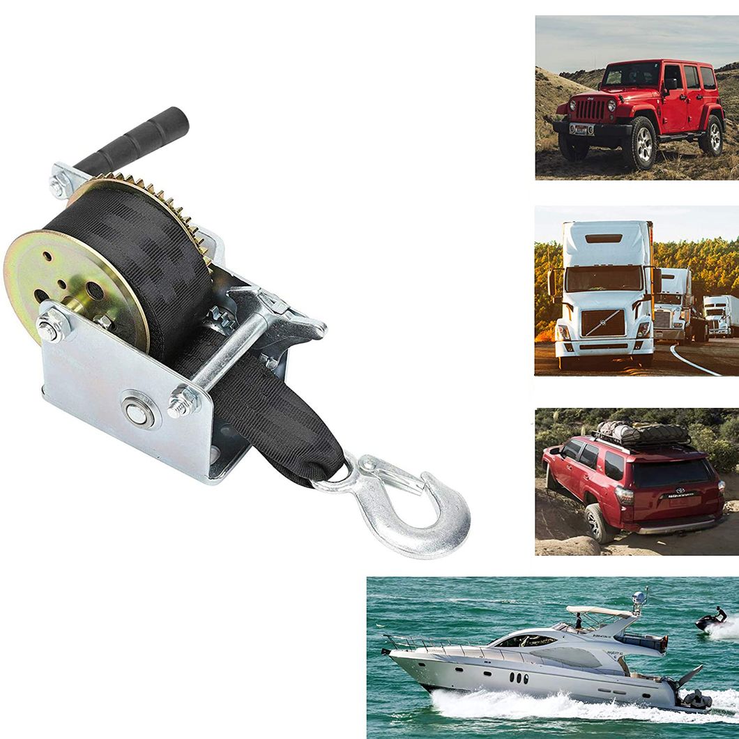 1600lbs/720kgs Hand Crank Winch Carbon Steel Trailer Gear Heavy Duty Hand Winch with 26&prime; Nylon Strap and Hook (48170002-6)